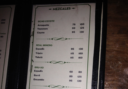 Mezcal Menu.