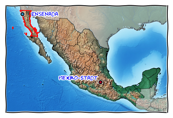Karte mit Mexiko-Stadt und Ensenada