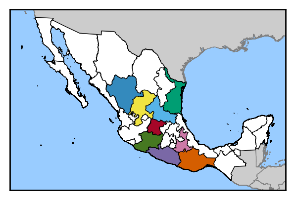 Mexikanische Bundesstaaten, die Mezcal produzieren dürfen.